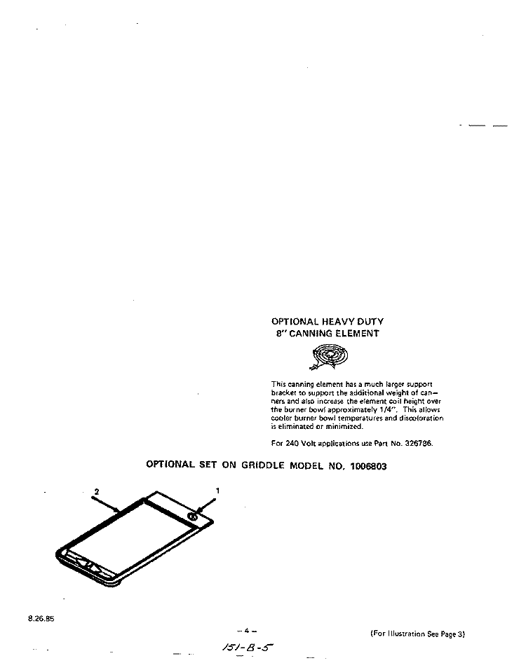 CANNING ELEMENT , GRIDDLE Diagram and Parts List for 2364W0A  Roper Range