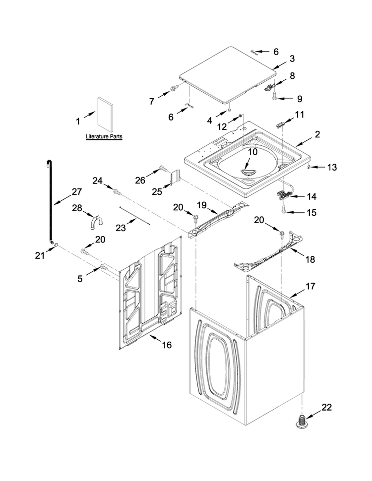 Top And Cabinet Parts Diagram and Parts List for 1CWTW4800YQ2  Whirlpool Washer