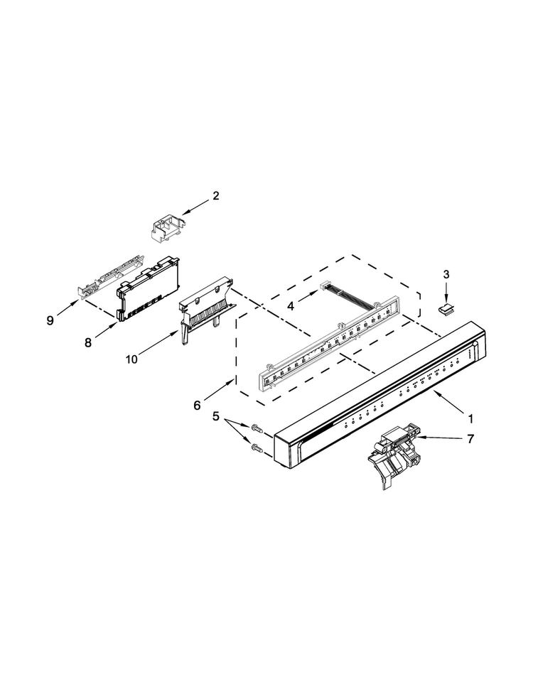Control Panel And Latch Parts Diagram and Parts List for 7WDF530PAYM7  Whirlpool Dishwasher