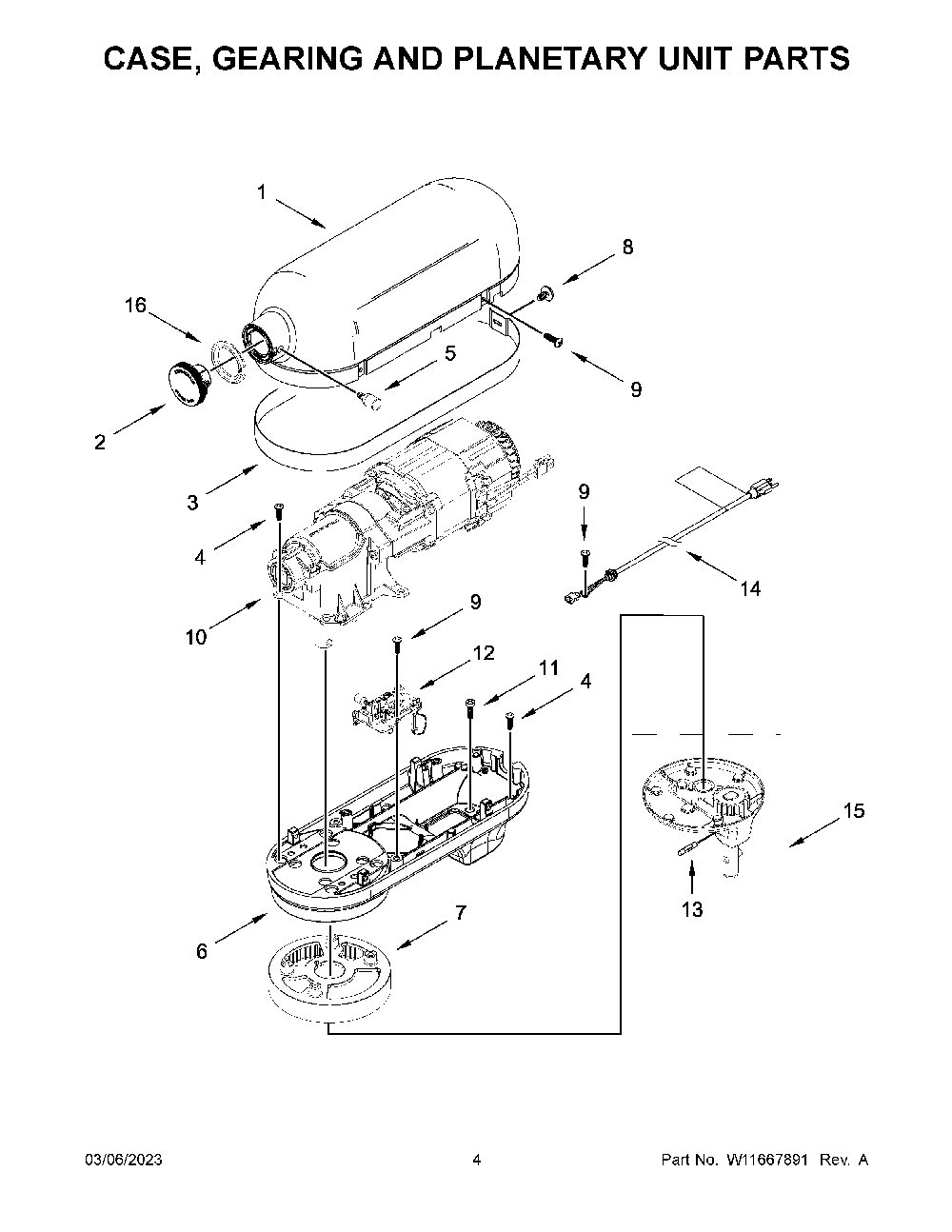 Case, Gearing And Planetary Unit Parts Diagram and Parts List for KSM60SECXCU0  KitchenAid Mixer