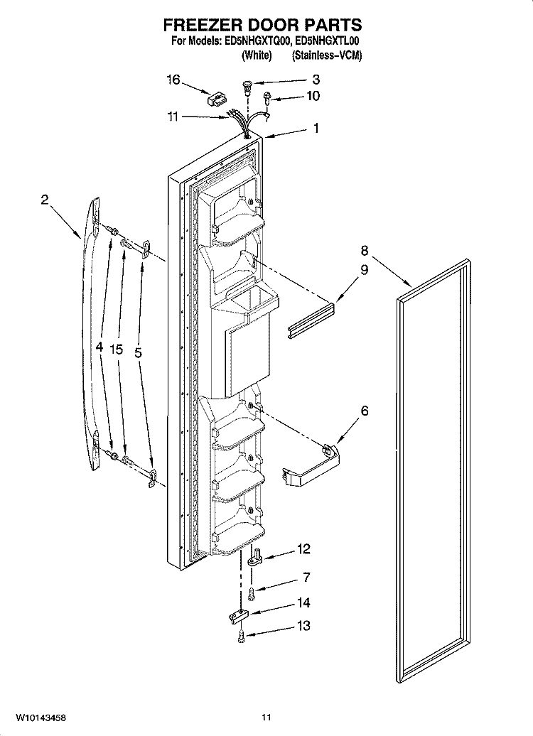 FREEZER DOOR PARTS Diagram and Parts List for ED5NHGXTQ00  Whirlpool Refrigerator