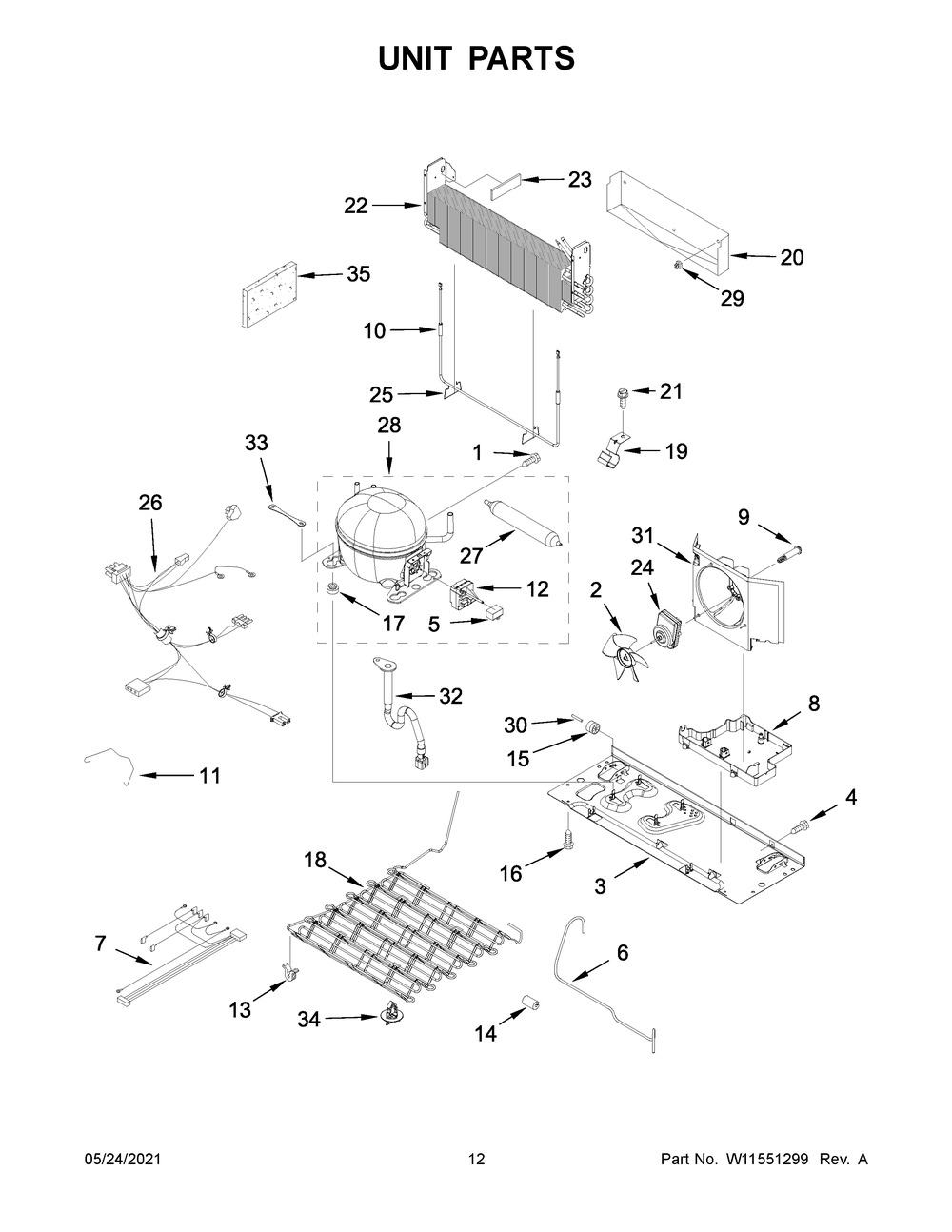 Unit Parts Diagram and Parts List for KRFF305EBS05  Whirlpool Refrigerator