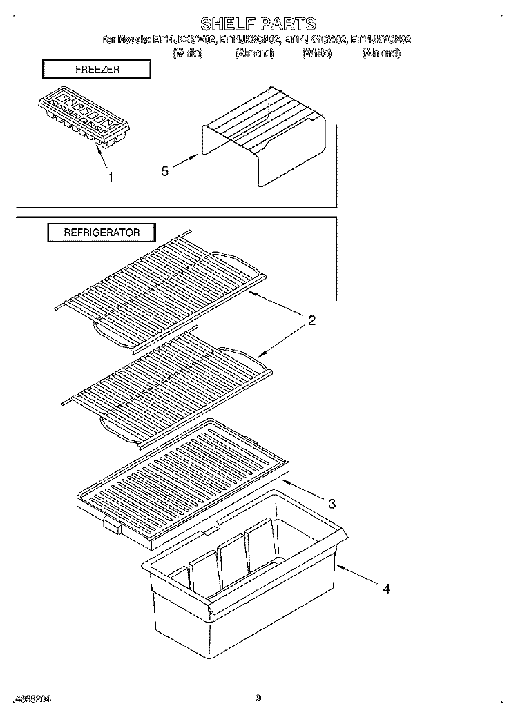 SHELF Diagram and Parts List for ET14JKXGN02  Whirlpool Refrigerator