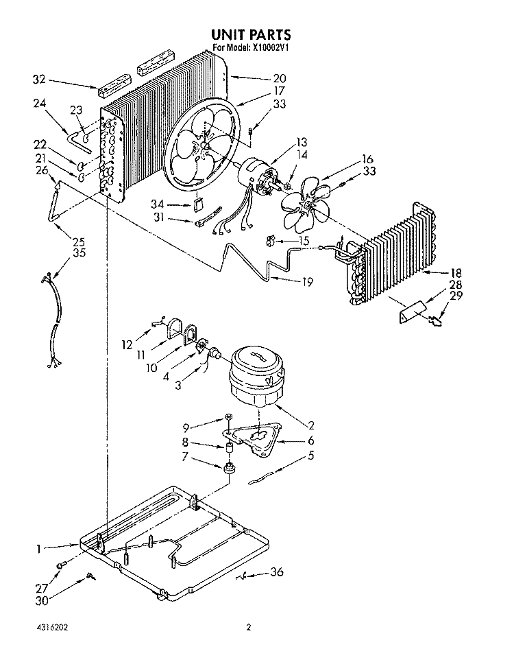 UNIT, LITERATURE Diagram and Parts List for X10002V1  Roper Air Conditioner