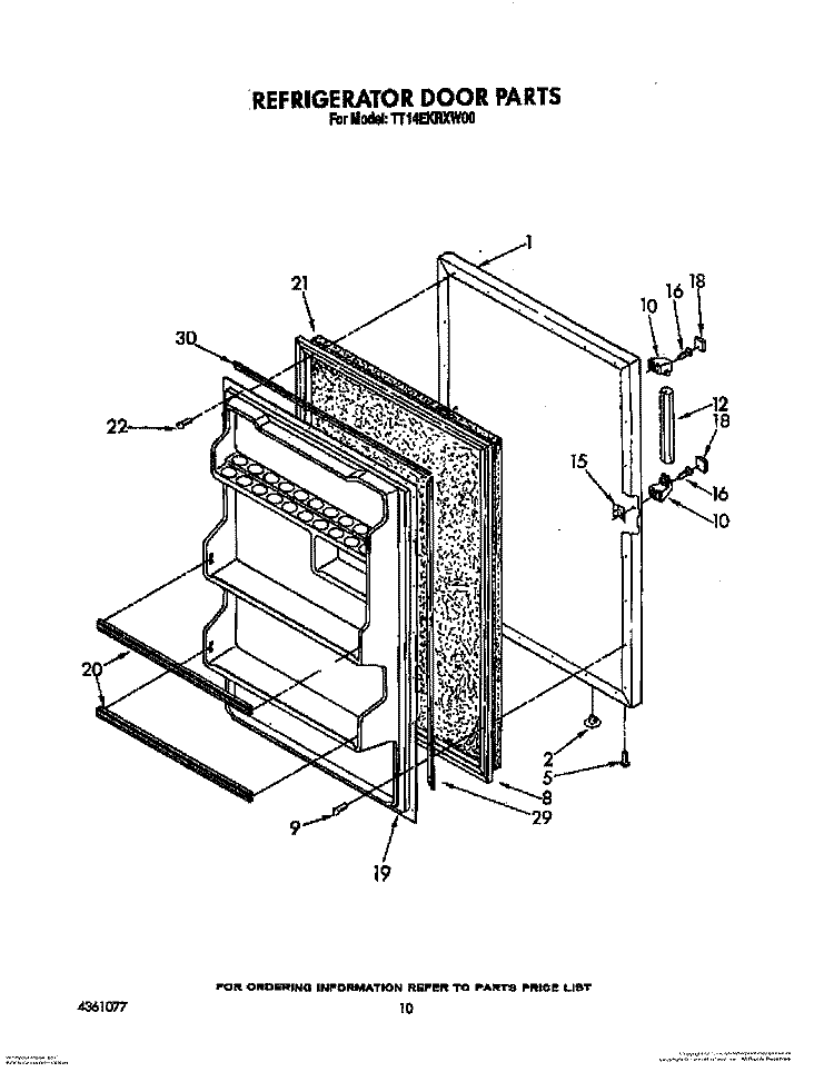REFRIGERATOR DOOR, LIT/OPTIONAL Diagram and Parts List for TT14EKRXW00  Estate Refrigerator