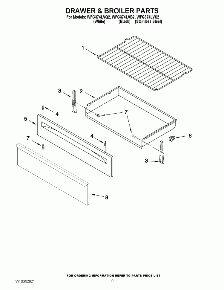 DRAWER & BROILER PARTS Diagram and Parts List for WFG374LVS2  Whirlpool Range