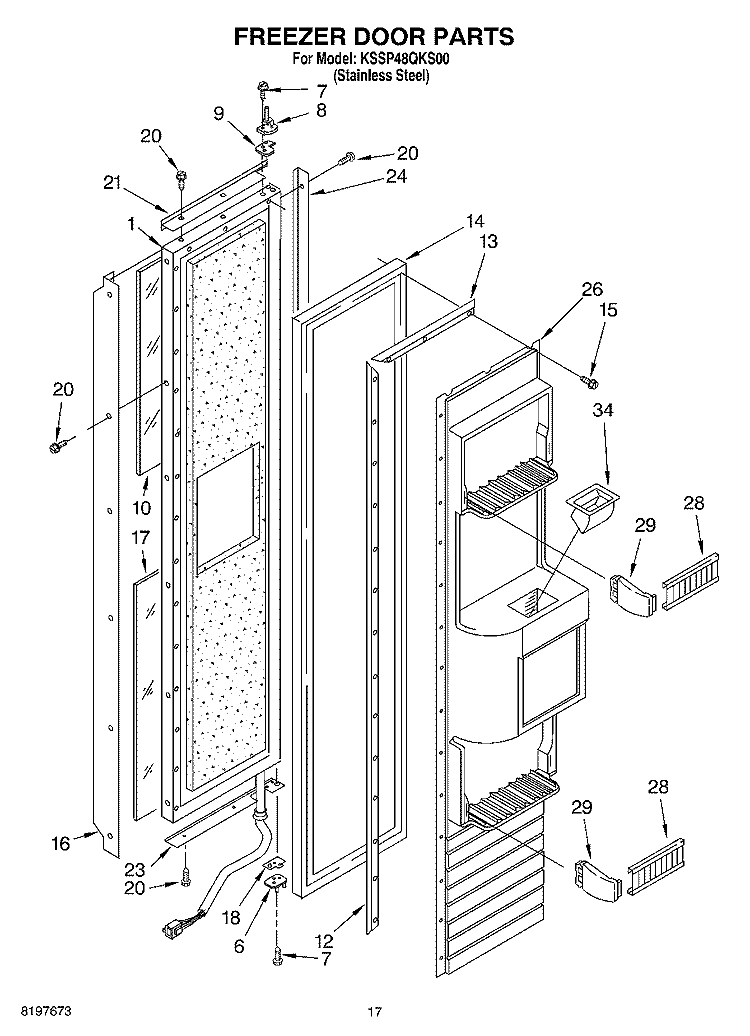 FREEZER DOOR Diagram and Parts List for KSSP48QKS00  KitchenAid Refrigerator