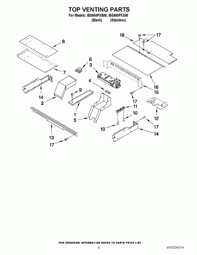 TOP VENTING PARTS Diagram and Parts List for IBS650PXS00  Whirlpool Wall Oven