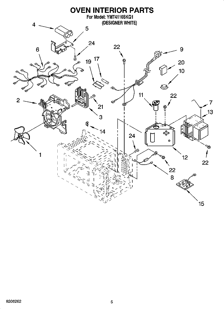 OVEN INTERIOR PARTS Diagram and Parts List for YMT4110SKQ1  Whirlpool Microwave