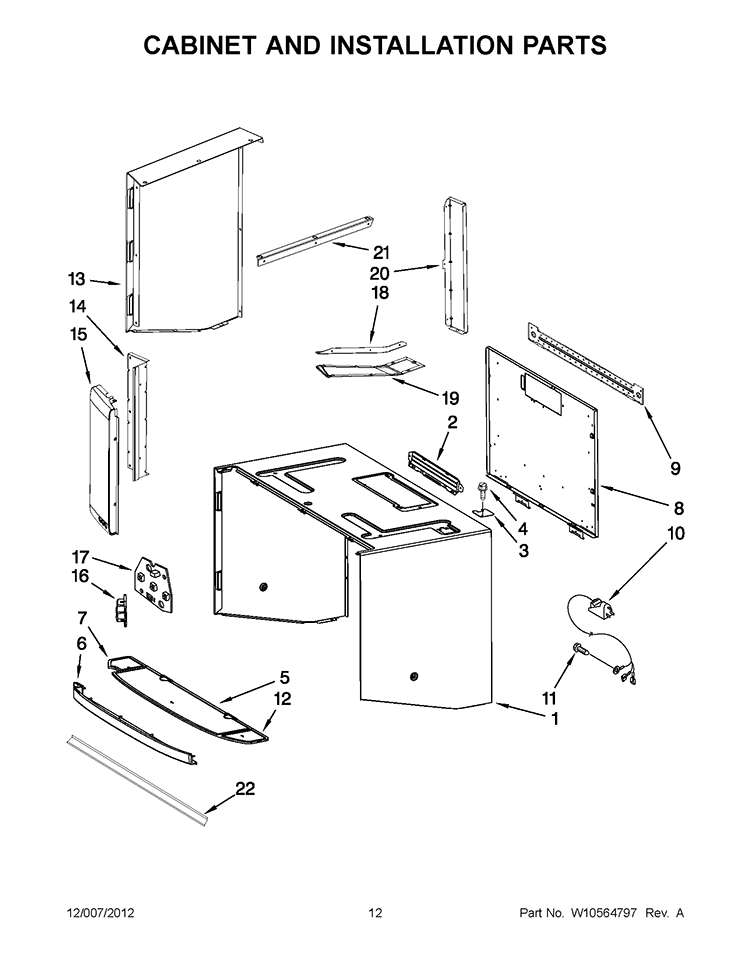 CABINET AND INSTALLATION PARTS Diagram and Parts List for KHMS2056SWH3  KitchenAid Microwave