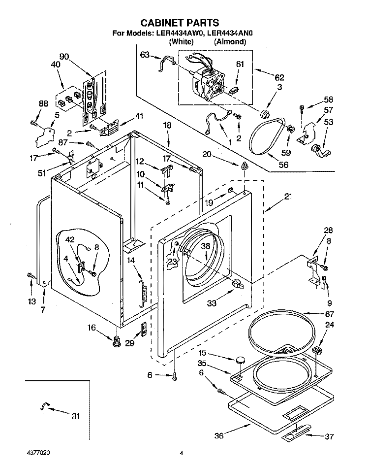 SECTION Diagram and Parts List for LER4434AN0  Whirlpool Dryer