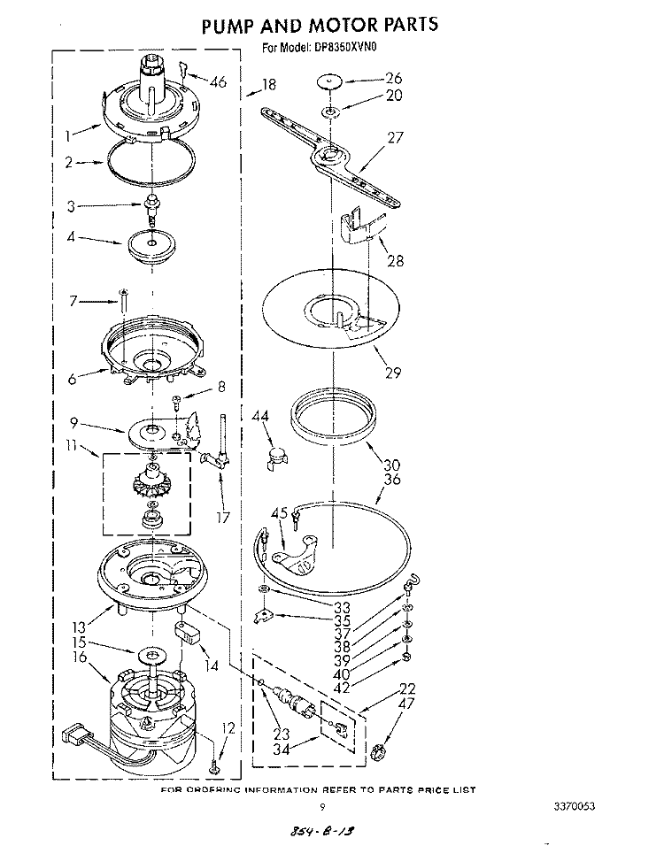 PUMP AND MOTOR Diagram and Parts List for DP8350XVN0  Whirlpool Dishwasher