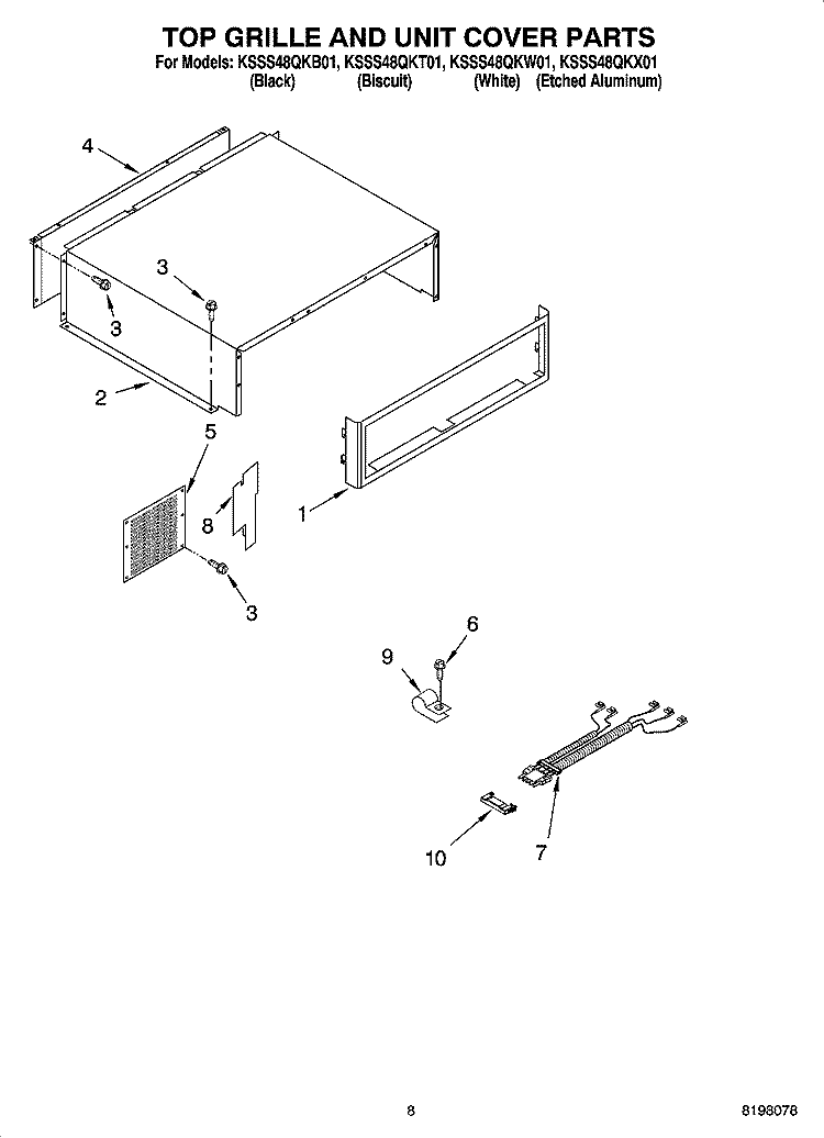 TOP GRILLE AND UNIT COVER PARTS Diagram and Parts List for KSSS48QKB01  KitchenAid Refrigerator