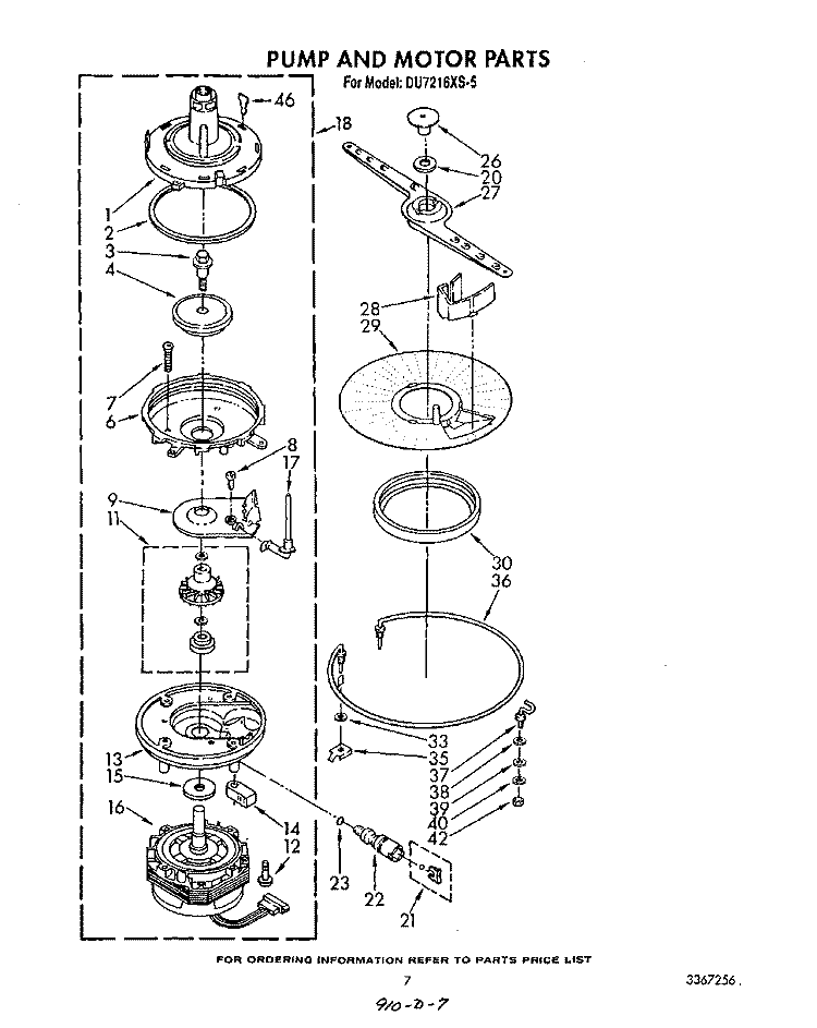 PUMP AND MOTOR Diagram and Parts List for DU7216XS5  Whirlpool Dishwasher