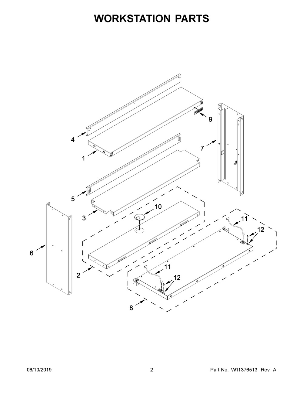 Workstation Parts Diagram and Parts List for GAFS42KDJG00  Whirlpool Cabinet