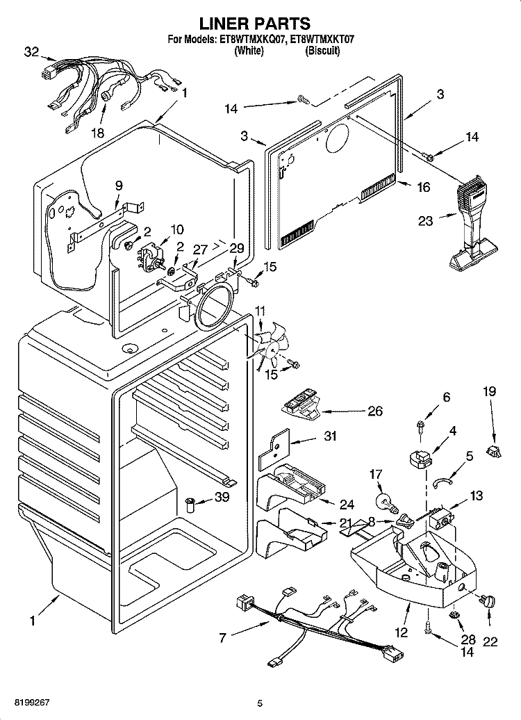 LINER PARTS Diagram and Parts List for ET8WTMXKQ07  Whirlpool Refrigerator