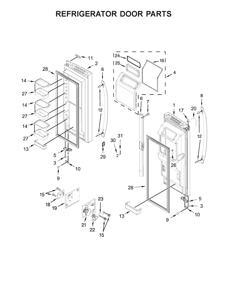 Refrigerator Door Parts Diagram and Parts List for KFIS29PBMS02  KitchenAid Refrigerator