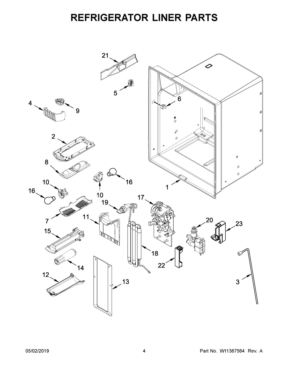 Refrigerator Liner Parts Diagram and Parts List for WRF550CDHZ02  Whirlpool Refrigerator