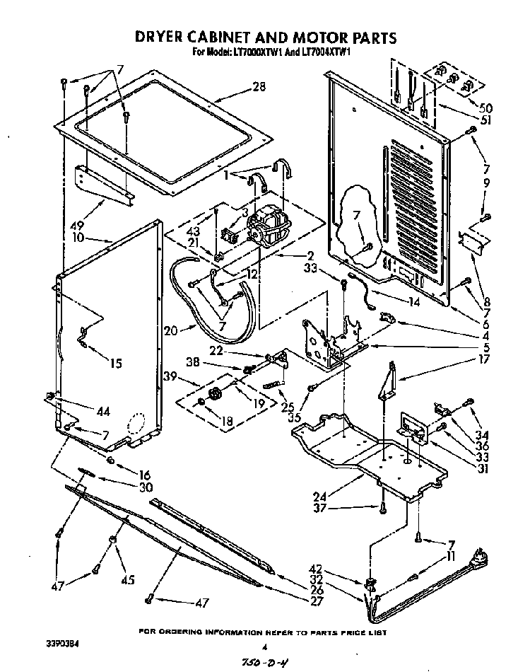Dryer Cabinet And Motor Diagram and Parts List for LT5004XTW1  Whirlpool Washer Dryer Combo