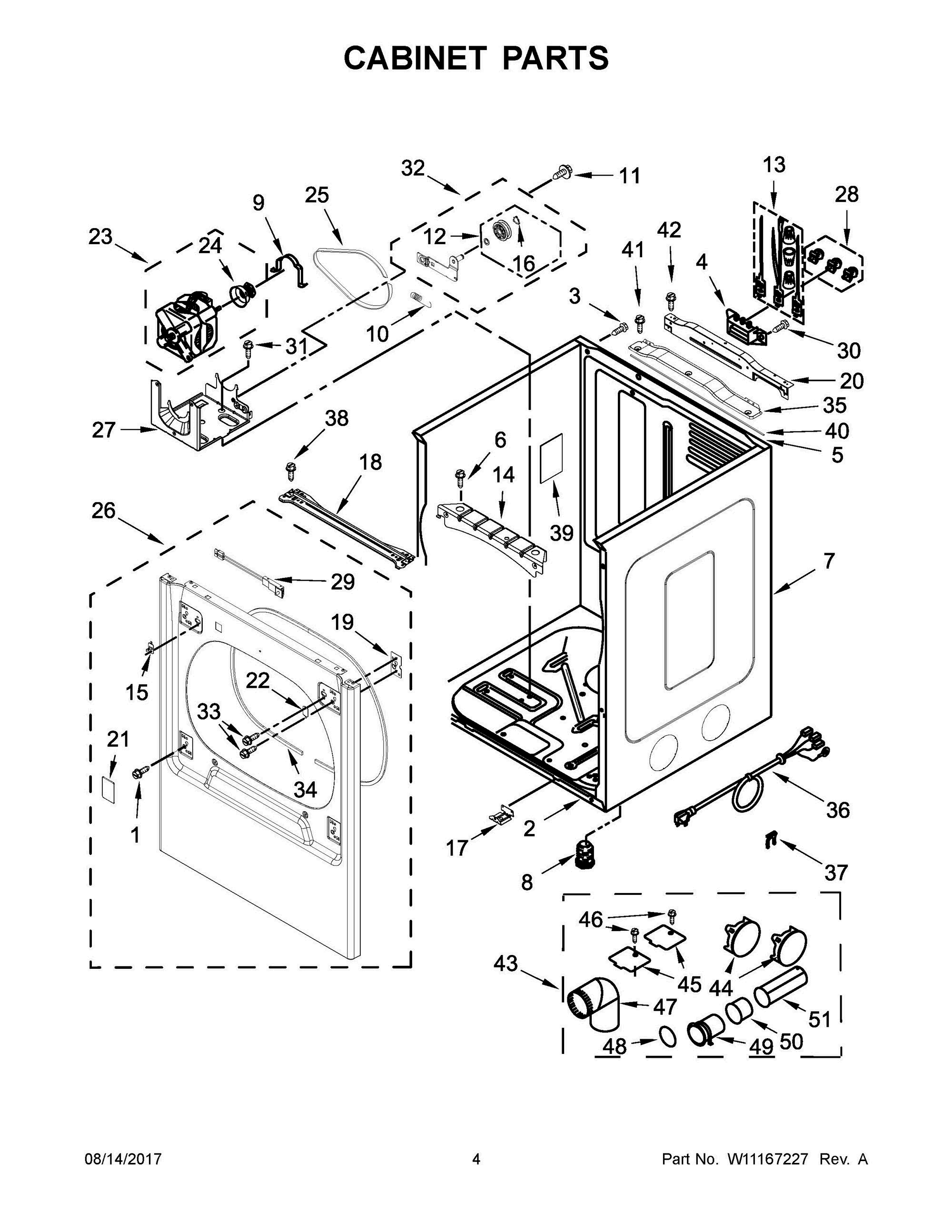 03 - CABINET PARTS Diagram and Parts List for YWED8500DW4  Whirlpool Dryer