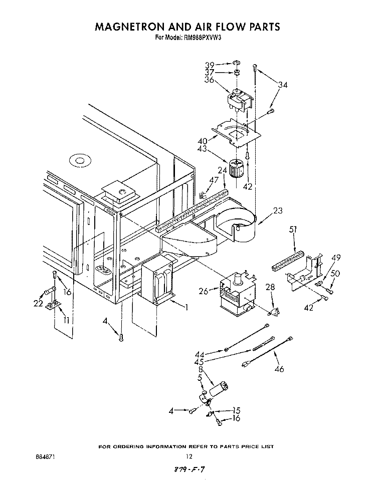 MAGNETRON AND AIR FLOW Diagram and Parts List for RM988PXVF3  Whirlpool Microwave Oven Combo