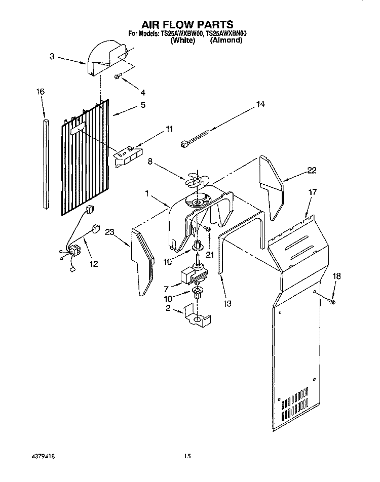 AIR FLOW Diagram and Parts List for TS25AWXBW00  Estate Refrigerator