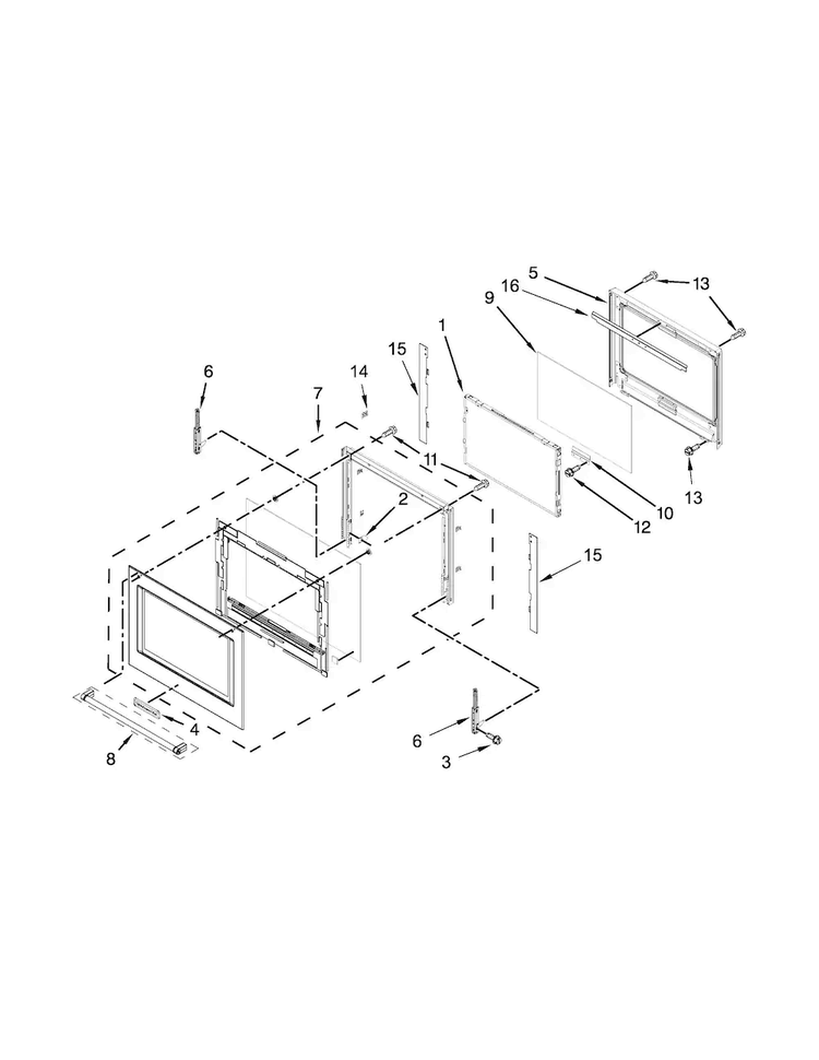 Oven Door Parts Diagram and Parts List for KOCE500EBL00  KitchenAid Microwave