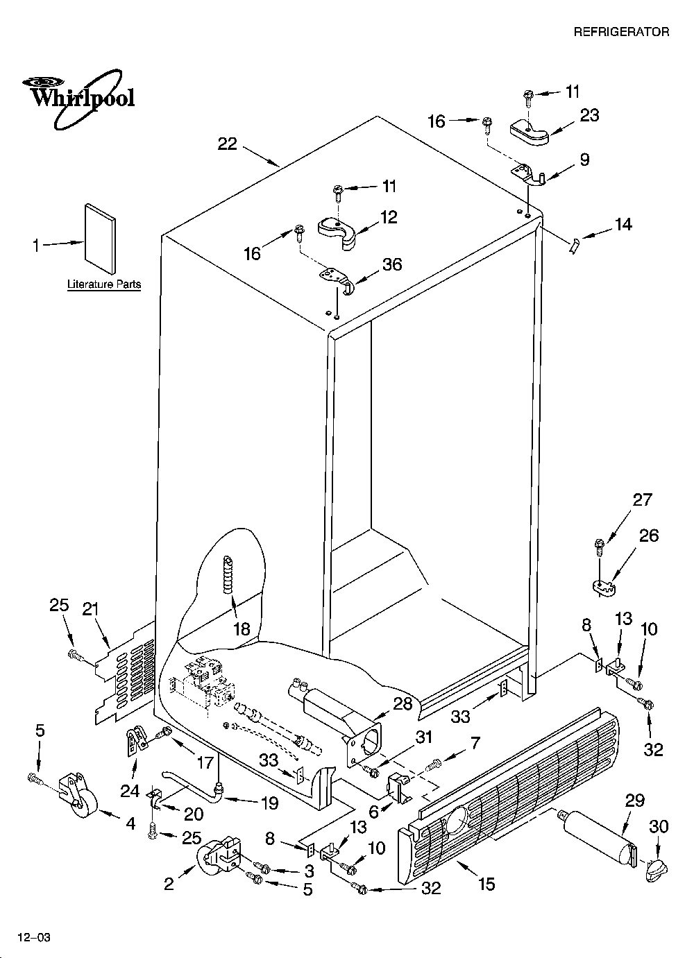 Cabinet parts Diagram and Parts List for ED5SHAXMT10  Whirlpool Refrigerator