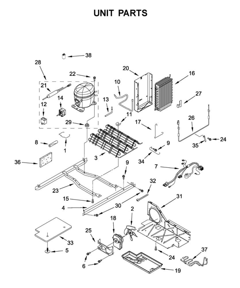 Unit Parts Diagram and Parts List for 8WRS21SNHW00  Whirlpool Refrigerator
