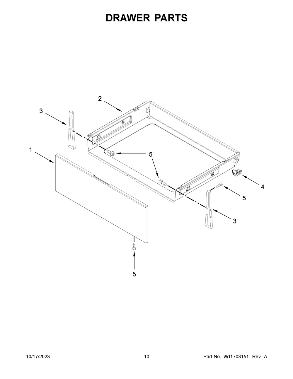 Drawer Parts Diagram and Parts List for YWFE505W0JZ4  Whirlpool Range