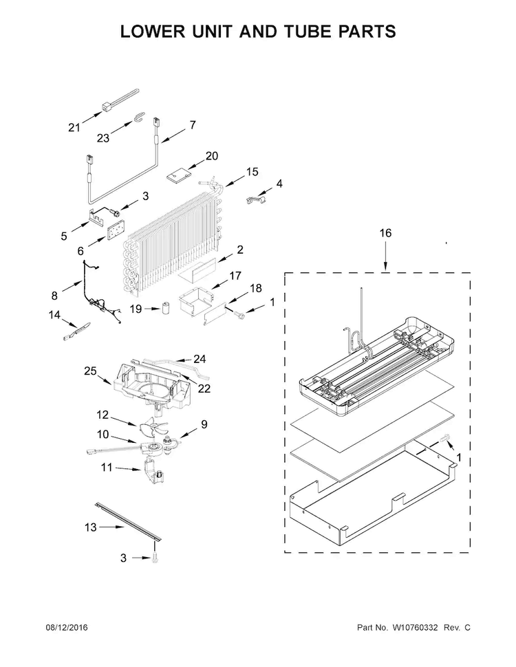Lower Unit And Tube Parts Diagram and Parts List for KBFN502ESS00  KitchenAid Refrigerator