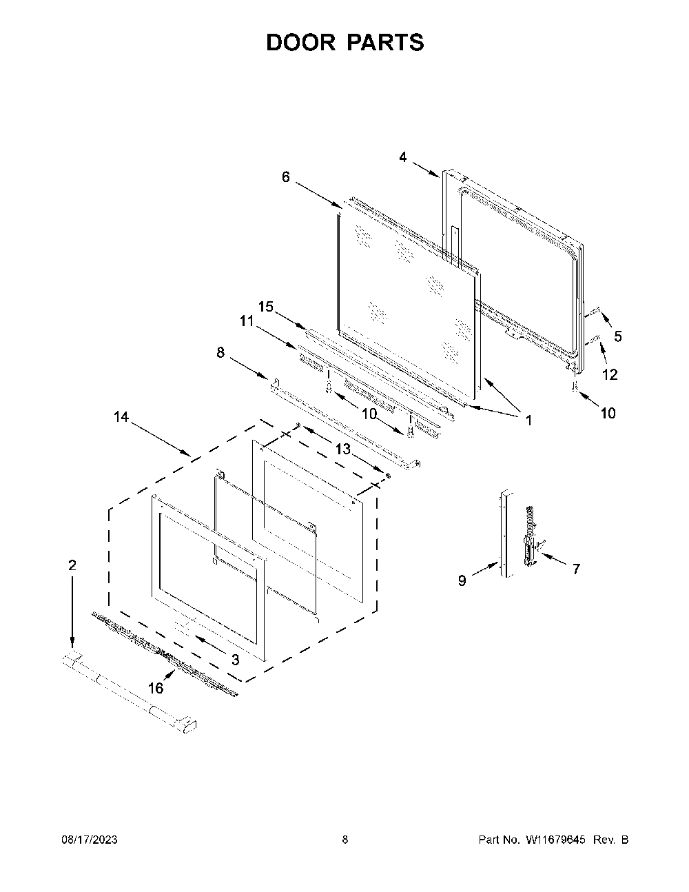 Door Parts Diagram and Parts List for KSIS730PSS0  KitchenAid Range