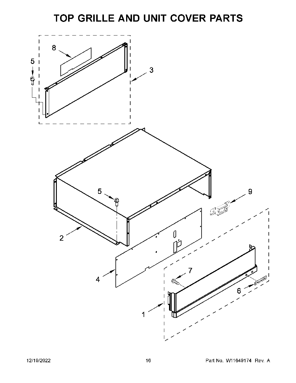 Top Grille And Unit Cover Parts Diagram and Parts List for KBFN502EBS05  KitchenAid Refrigerator