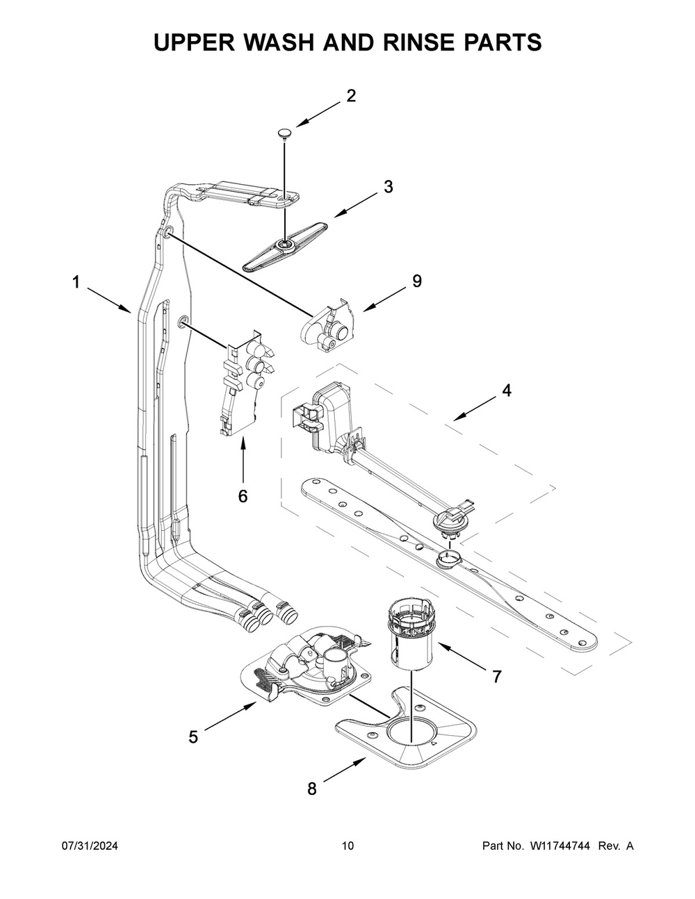 06 - Upper Wash And Rinse Parts Diagram and Parts List for KDTE304RPS0  Whirlpool Dishwasher
