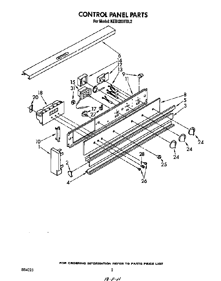 Control Panel Diagram and Parts List for KEBI200TBL0  KitchenAid Wall Oven