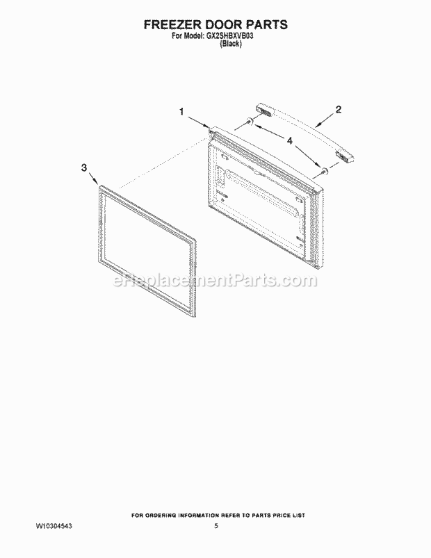 Freezer Door Parts Diagram and Parts List for W10304543A  Whirlpool Refrigerator