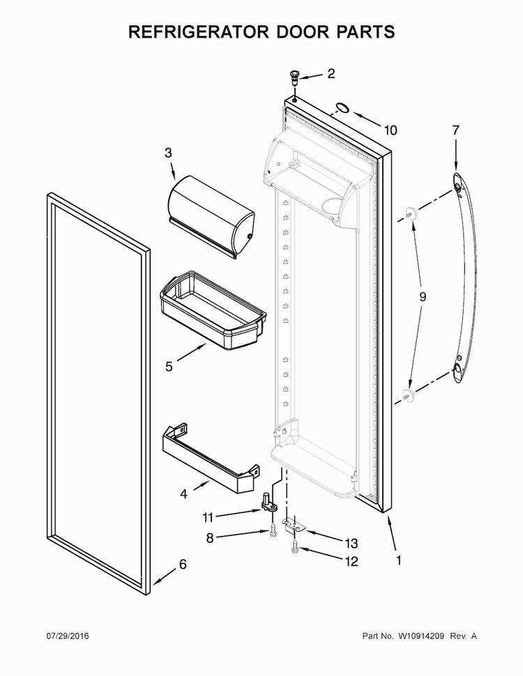 Refrigerator Door Parts Diagram and Parts List for 10651792412  Kenmore Refrigerator