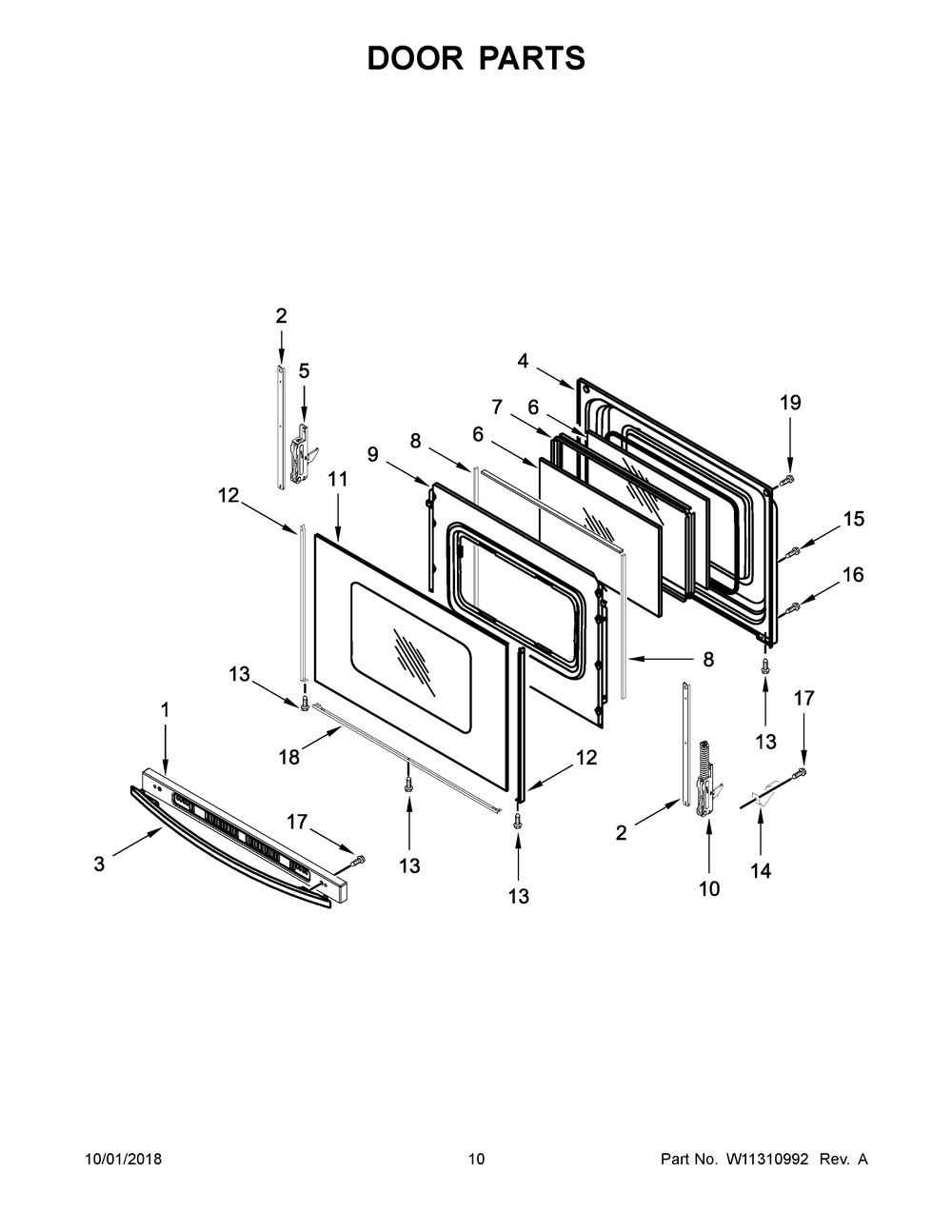 Door Parts Diagram and Parts List for YIER660GS0  Whirlpool Range