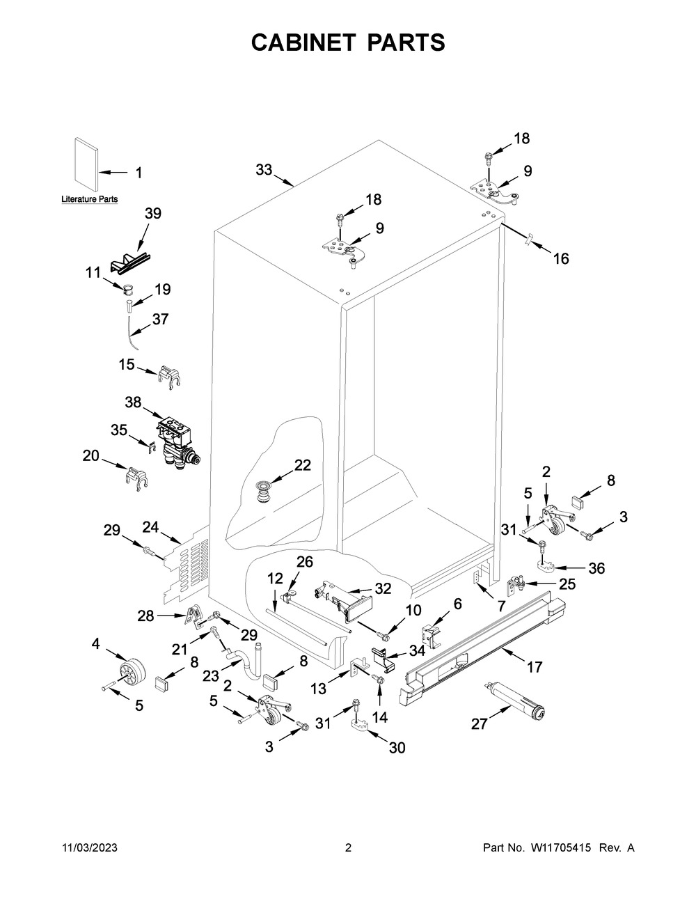 Cabinet Parts Diagram and Parts List for WRS311SDHM11  Whirlpool Refrigerator