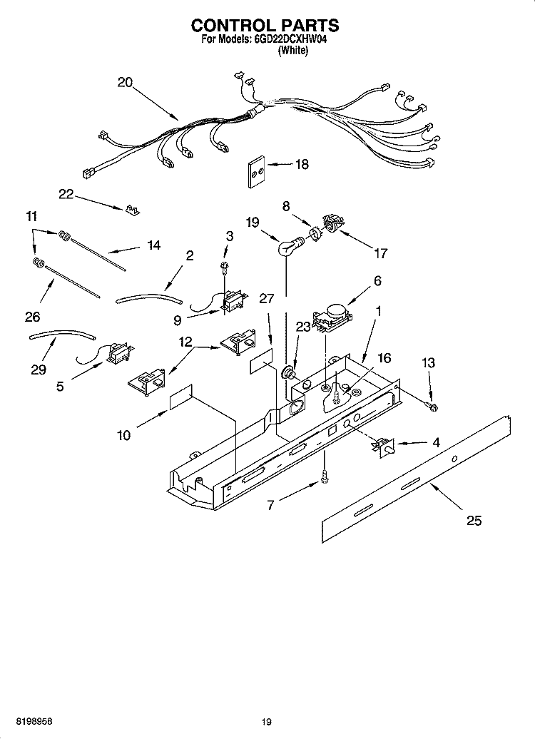 CONTROL PARTS, PARTS NOT ILLUSTRATED Diagram and Parts List for 6GD22DCXHW04  Whirlpool Refrigerator