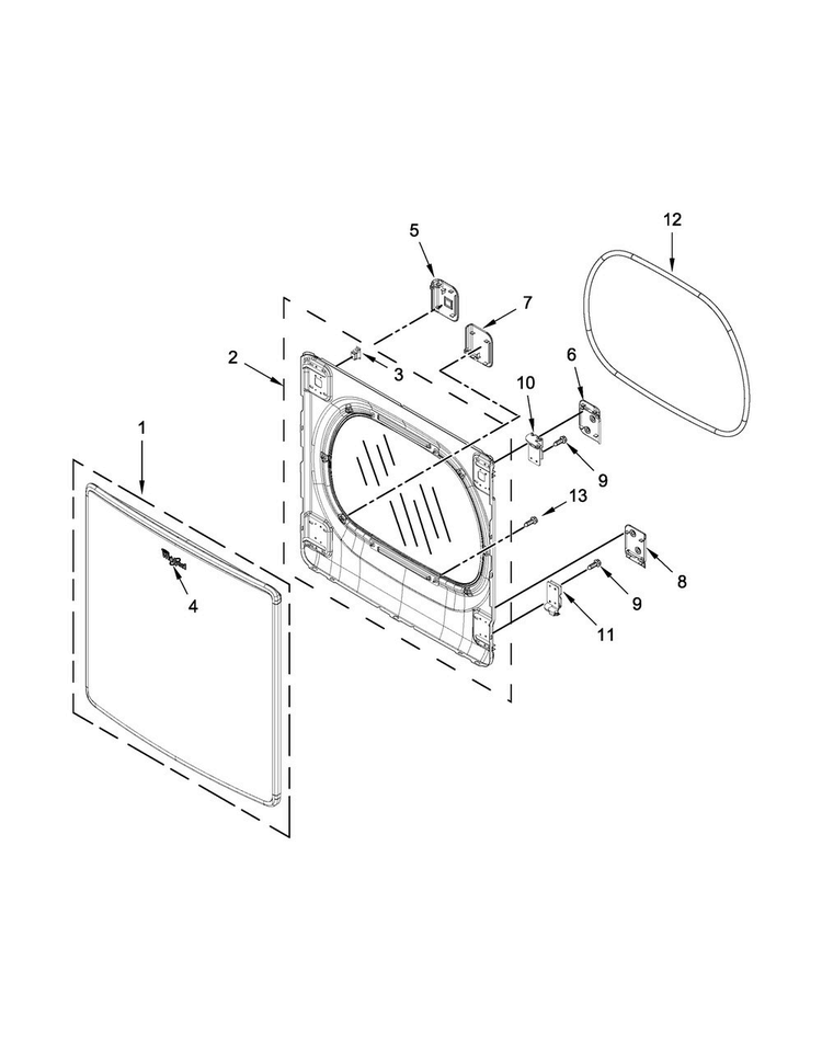Door Parts Diagram and Parts List for WED9500EW0  Whirlpool Dryer