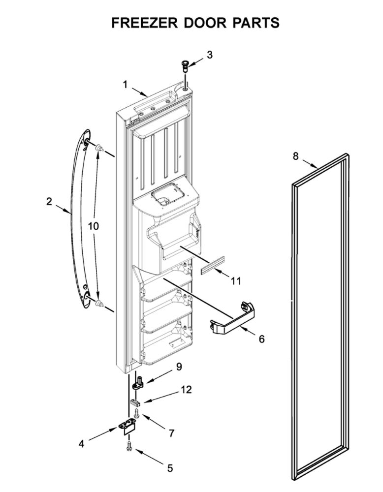Freezer Door Parts Diagram and Parts List for WRS315SDHM04  Whirlpool Refrigerator