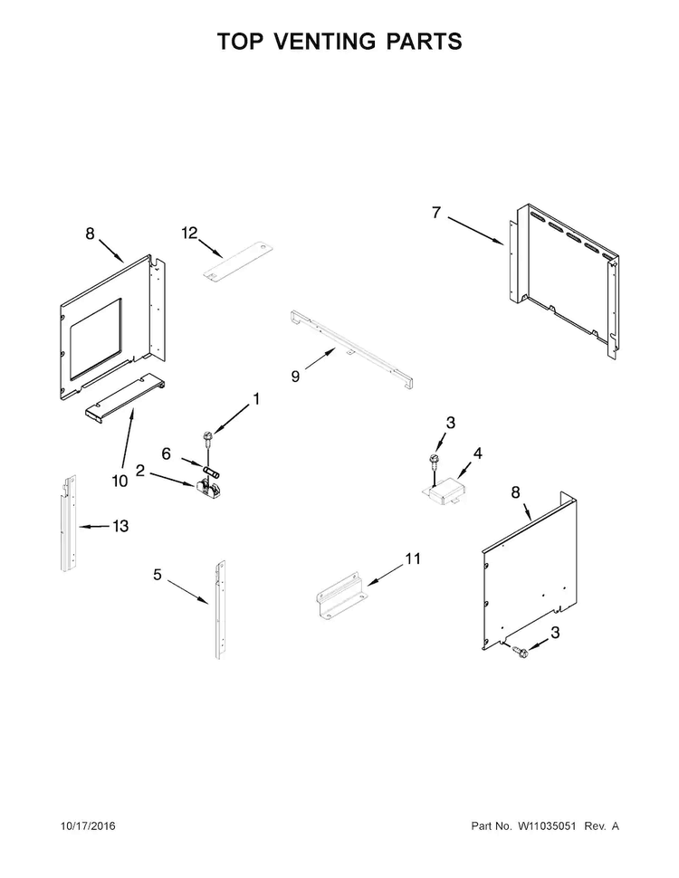 Top Venting Parts Diagram and Parts List for WOC54EC0AS04  Whirlpool Microwave