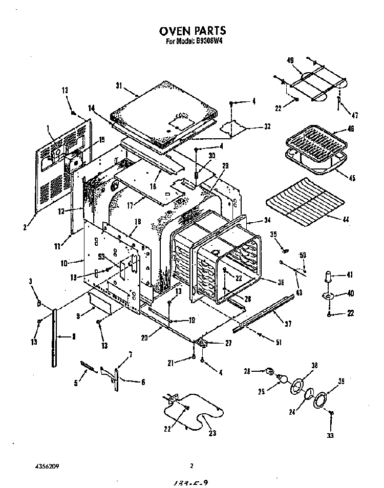 Oven Diagram and Parts List for B9308*4  Roper Range