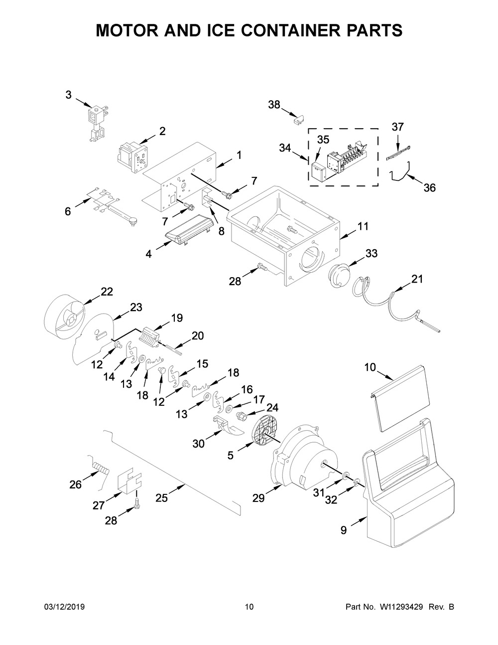 Motor And Ice Container Parts Diagram and Parts List for WRS315SDHZ01  Whirlpool Refrigerator