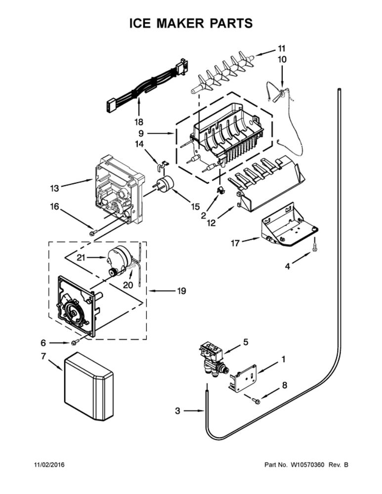 Ice Maker Parts Diagram and Parts List for 10641163310  Kenmore Refrigerator