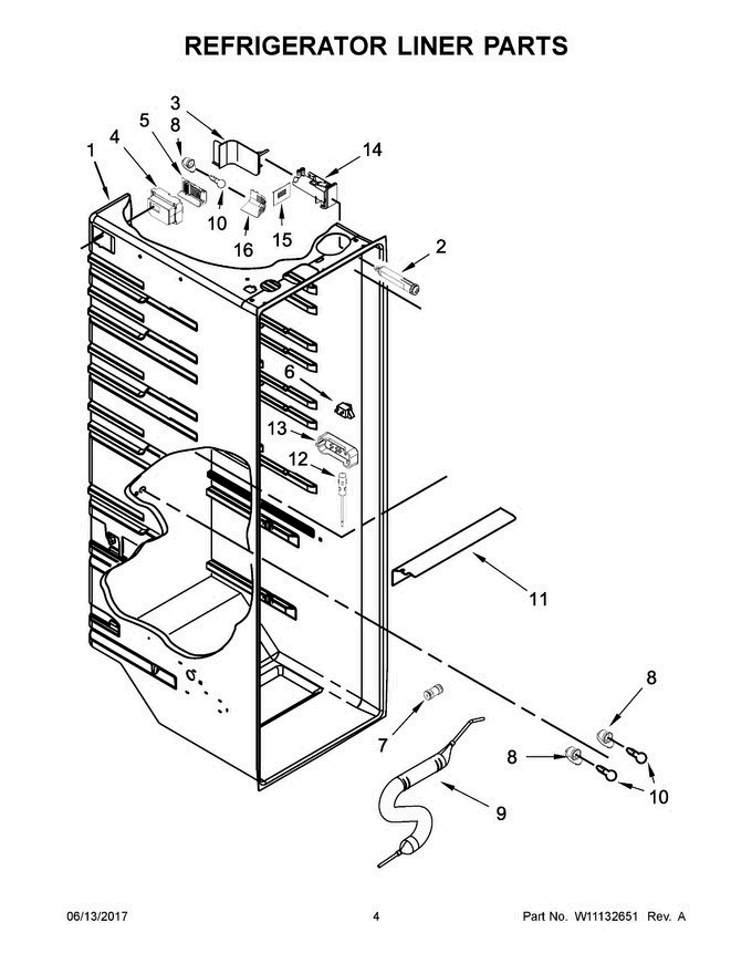 03 - Refrigerator Liner Parts Diagram and Parts List for WRS586FLDM03  Whirlpool Refrigerator