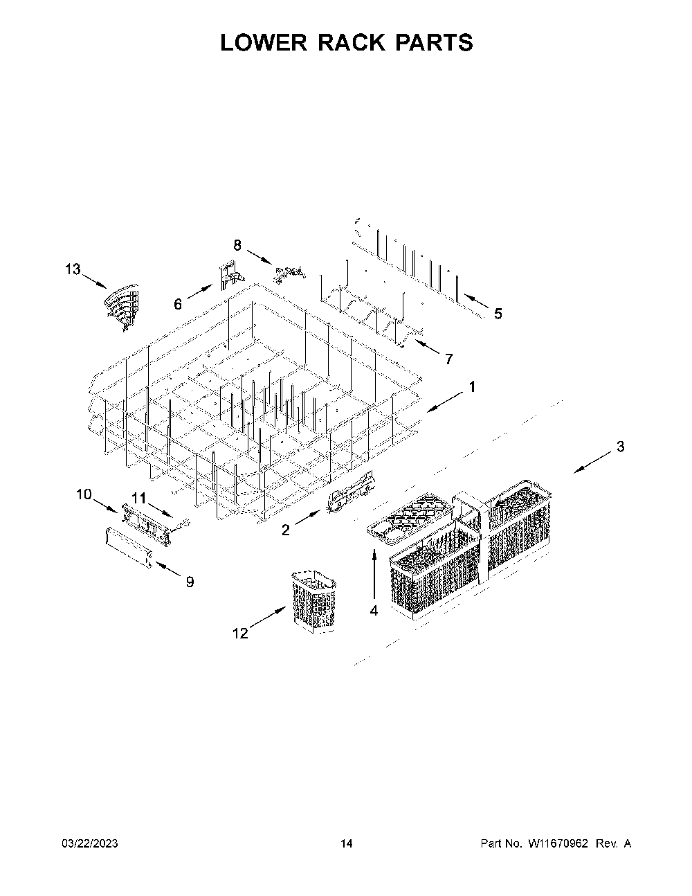 Lower Rack Parts Diagram and Parts List for KDPM804KPS1  KitchenAid Dishwasher