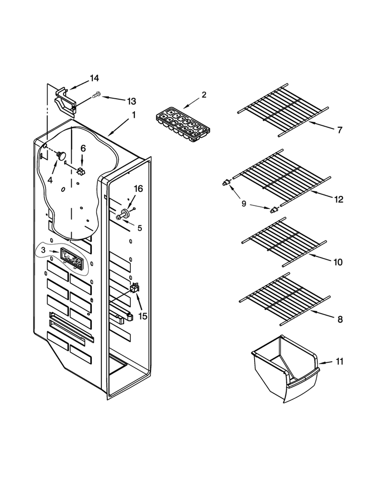 Freezer Liner Parts Diagram and Parts List for WRS325FNAE00  Whirlpool Refrigerator