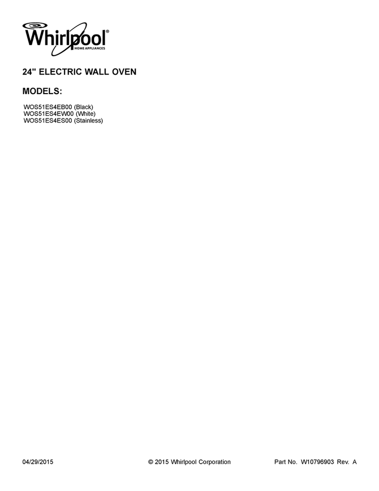 Cover Sheet Diagram and Parts List for WOS51ES4ES00  Whirlpool Wall Oven